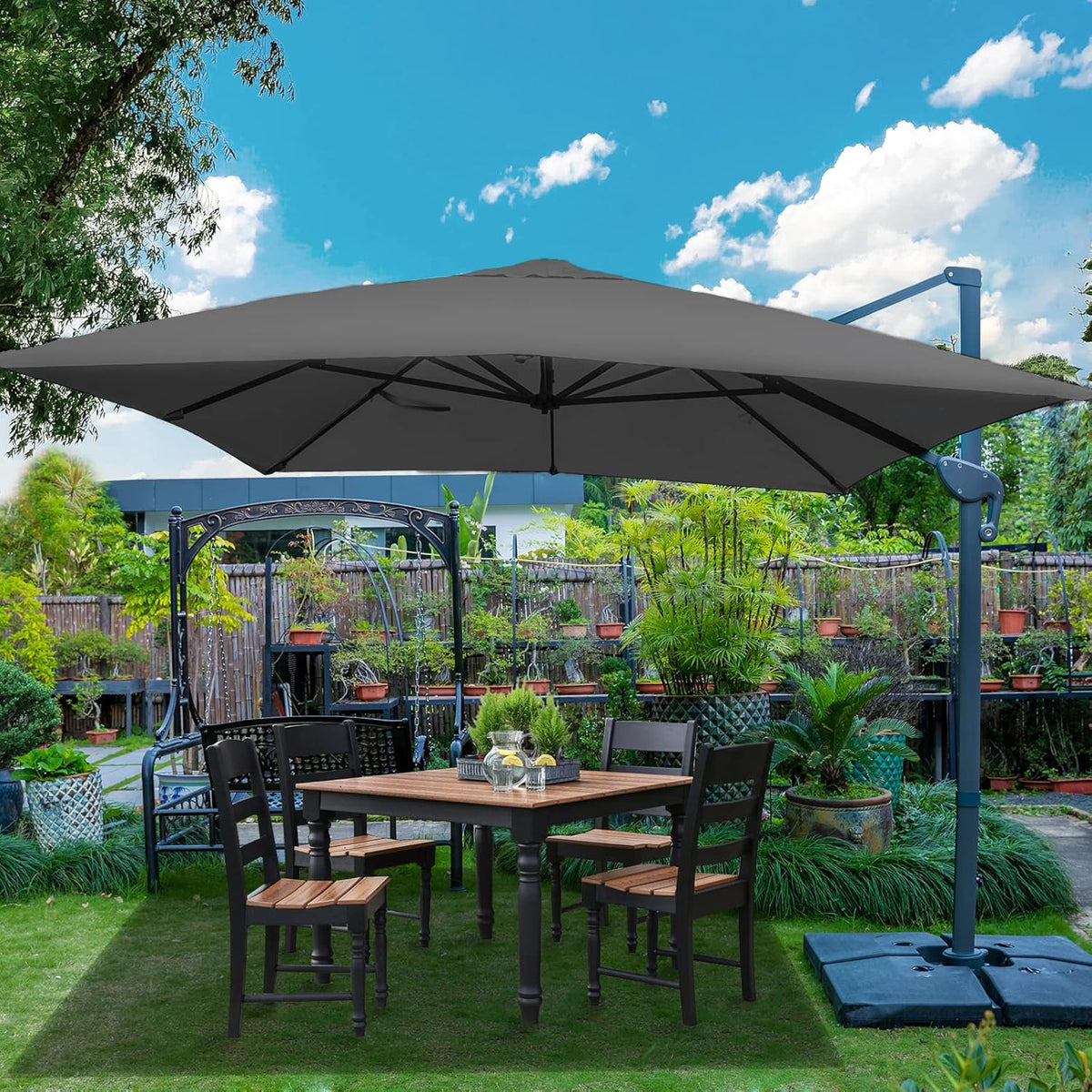 Sunnyglade 10x13Ft Cantilever Patio Umbrella Rectangular Deluxe Offset Umbrella 360°Rotation & Integrated Tilting System Patio Hanging Umbrella for Market Garden Deck Pool Backyard Patio(Grey)