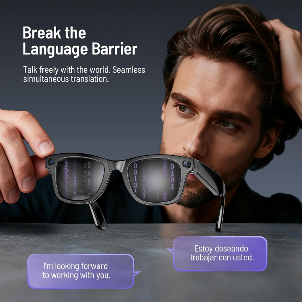 AI Smart Glasses with Camera and Bluetooth, 8MP 4K Camera Glasses with Translation & Voice Control, Video, Audio Recording, IP67 Waterproof Smart Glasses for Business & Outdoor(Photochromic)