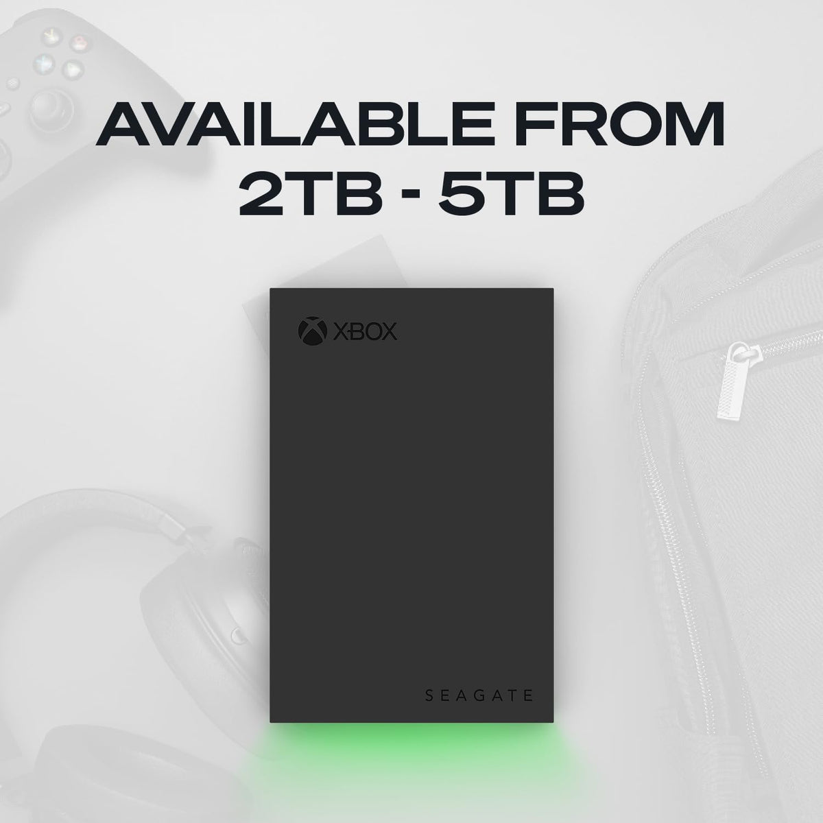 Seagate Game Drive for Xbox 2 TB External Hard Drive Portable HDD - USB 3.2 Gen 1, Black with built-in green LED bar, Xbox Certified, 3 year Rescue Services (STKX2000400)