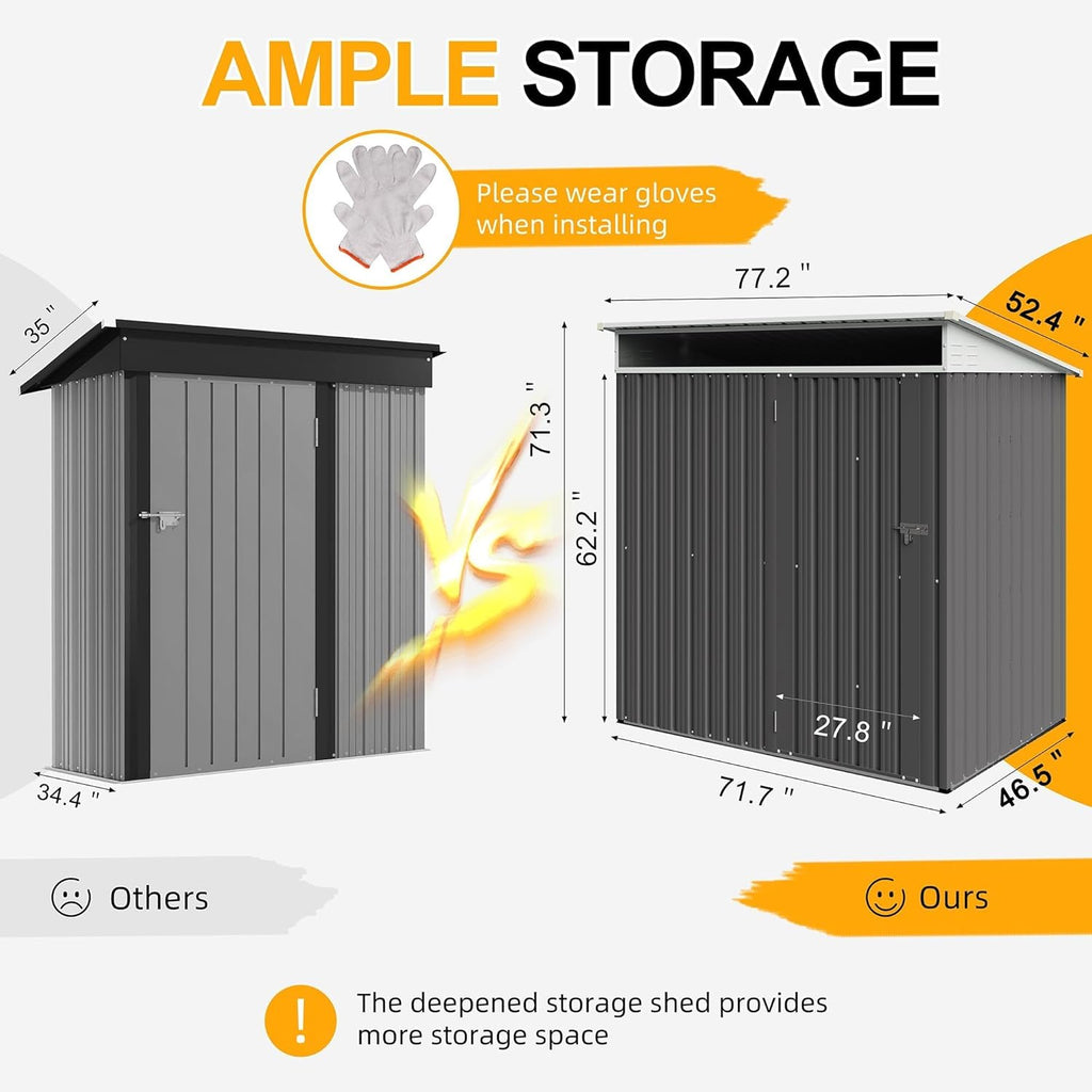 Shintenchi 6x4 FT Outdoor Storage Shed with Window, Outdoor Waterproof Storage Shed Metal Garden Shed with Lockable Single Door, Weather Resistant Tool Storage House Shed for Garden,Backyard,Gray