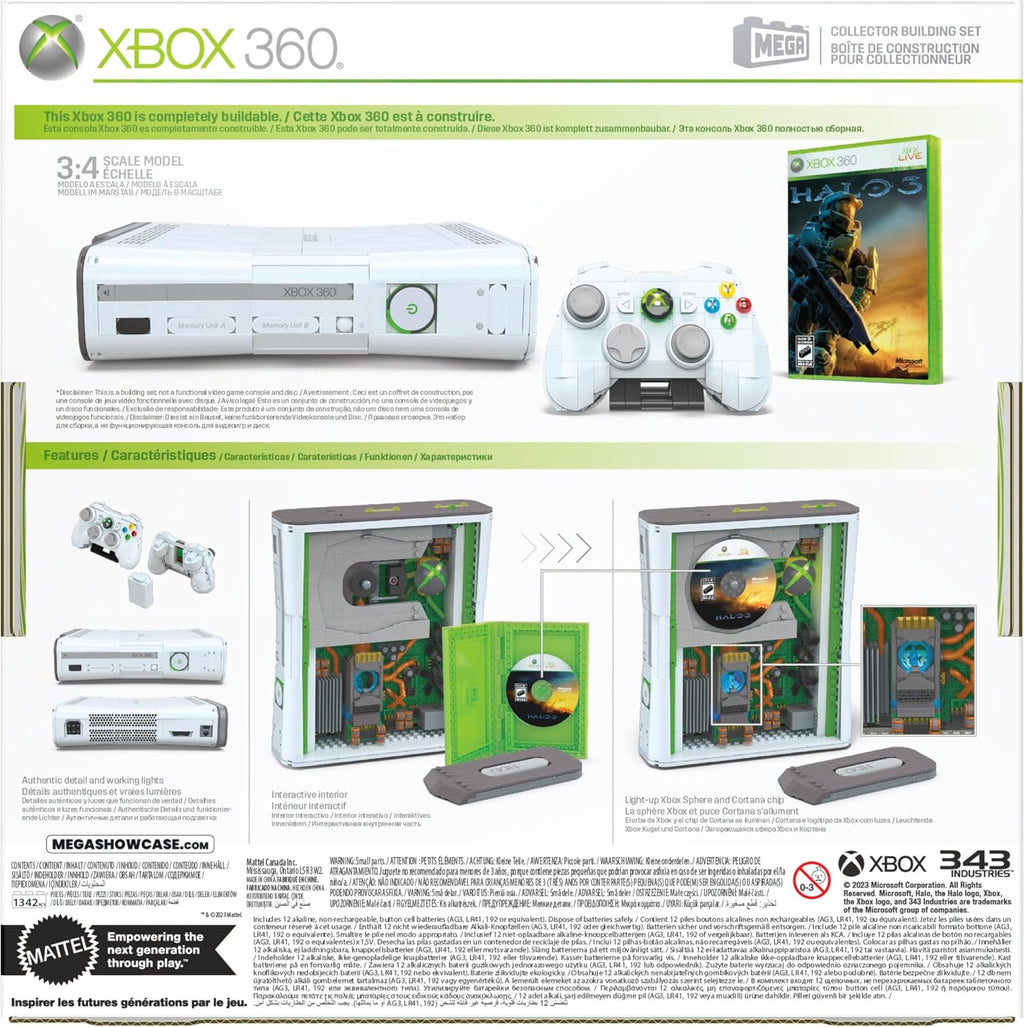 MEGA Microsoft Collectible Building Set, Xbox 360 Replica Model with 1342 Pieces, Controller and LED Lights, Build & Display Toy for Adult Collectors