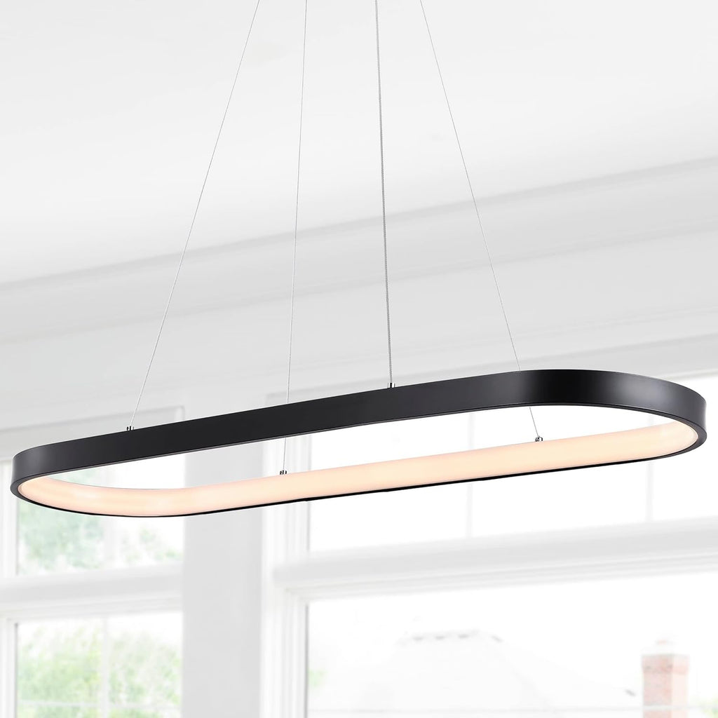 JONATHAN Y 38.75" Black 1-Light Iron Linear Integrated LED Pendant, Modern Bohemian Oval Ring Chandelier for Dining Room, Kitchen Island, Minimalist Dimmable Fixture JYL7120A