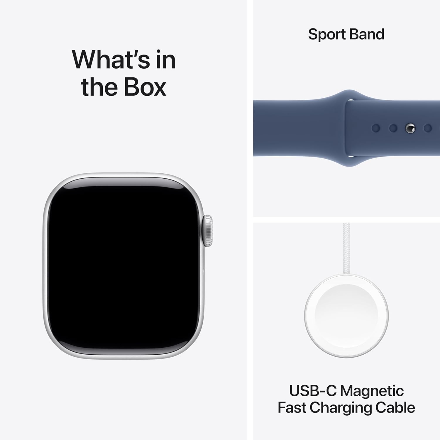 Apple Watch Series 10 GPS 42mm with Silver Aluminium Case with Denim Sport Band - S/M. Fitness Tracker, ECG App, Always-On Retina Display, Water Resistant with AppleCare+ (2-years)