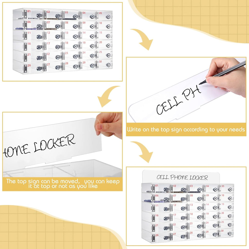 Threan 30 Slot Cell Phone Storage Box, Clear Cell Phone Storage Cabinet Wall Mounted, Including Door Locks and Keys for Office School Factory Classroom Students Staff