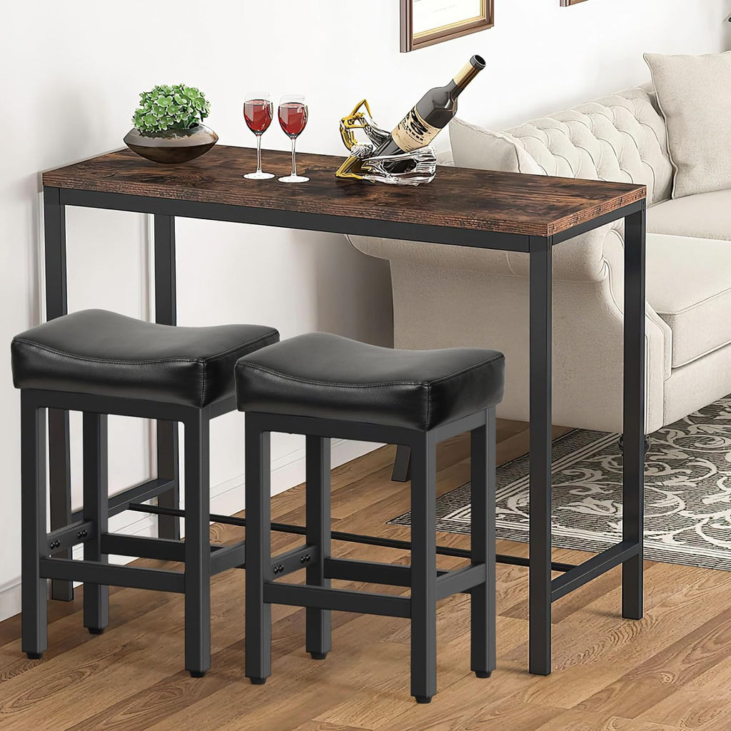 Raynesys Counter Height Bar Stools Set of 2, 24 Inch Barstools for Kitchen Island Counter, Bonded Leather Kitchen Stools with Thick Saddle Seats & Heavy Duty Metal Base, Easy Assembly, All Black