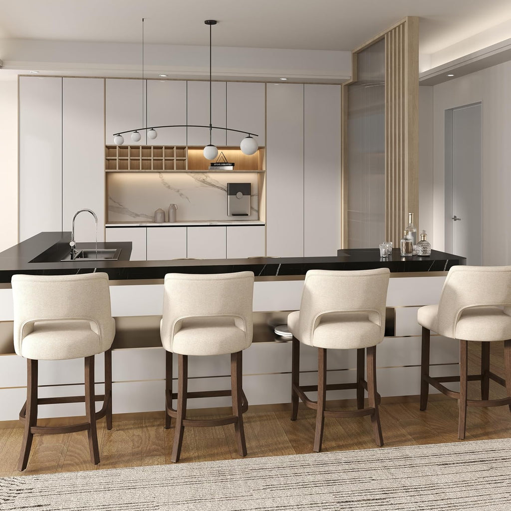 VKNOW Bar Stools Set of 4, 26" Upholstered Counter Height Bar Stools,Modern Counter Stools with Wood Legs for Kitchen Island Dining Room Bar,Beige