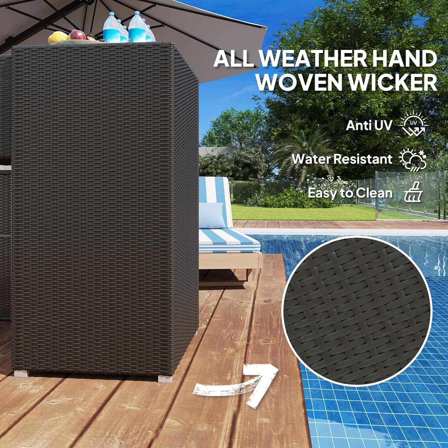 Outsunny Outdoor Towel Rack & Pool Storage Cabinet/Hot Tub Accessory Storage, Waterproof PE Rattan Cabinet & Basket Drawer for Indoor, Swimming Pool, Spa, 24"x24"x47", Dark Brown