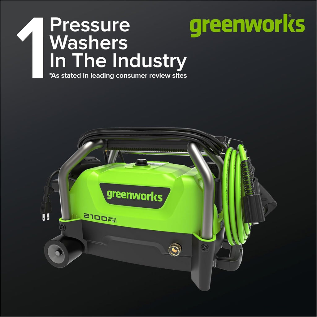 Greenworks 2100 PSI (SGS Certified) 1.2 GPM 13Amp Compact Electric Pressure Washer Telescoping Handle Power Washer for Cars, Driveways, Patios, Patio Furniture & Around Pools