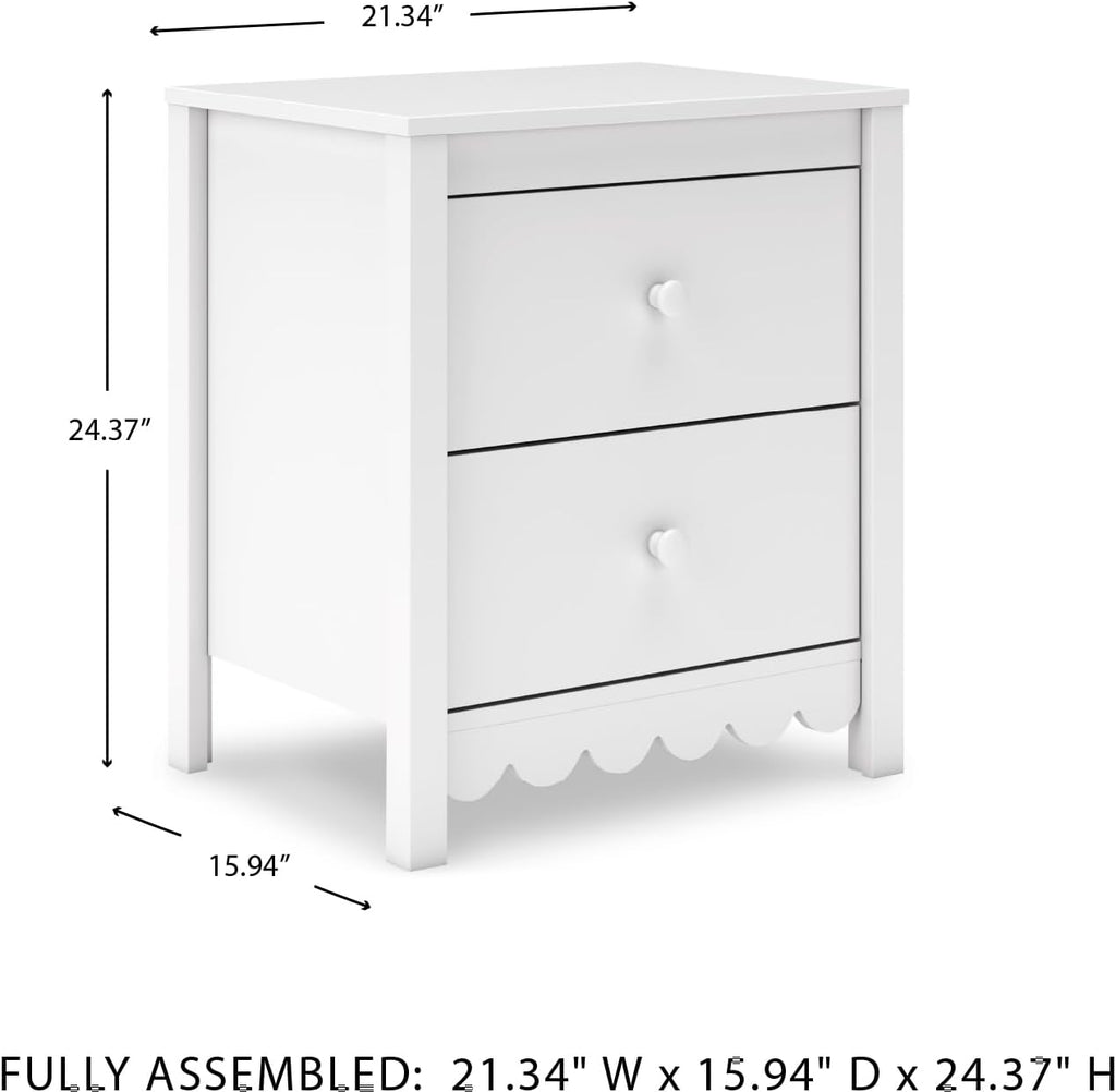 Signature Design by Ashley Hallityn Minimalist 2 Drawer Nightstand, Smooth-Gliding Drawers, Wood, 21.34" W x 15.94" D x 24.37" H, Matte White Finish