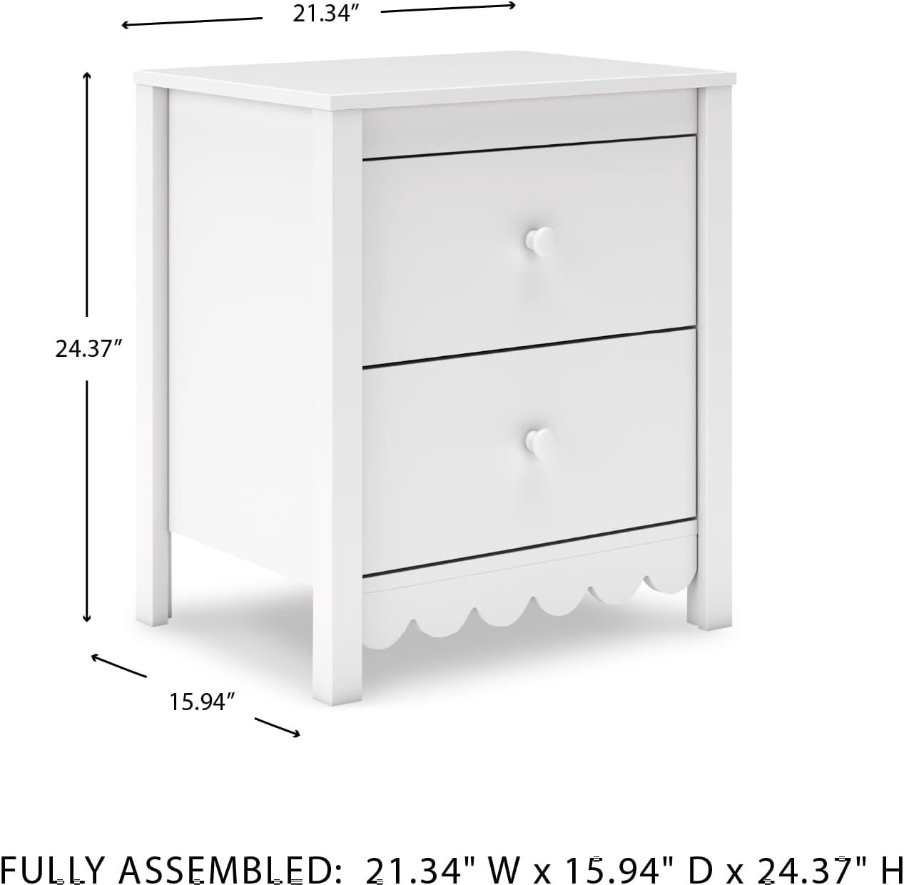 Signature Design by Ashley Hallityn Minimalist 2 Drawer Nightstand, Smooth-Gliding Drawers, Wood, 21.34" W x 15.94" D x 24.37" H, Matte White Finish