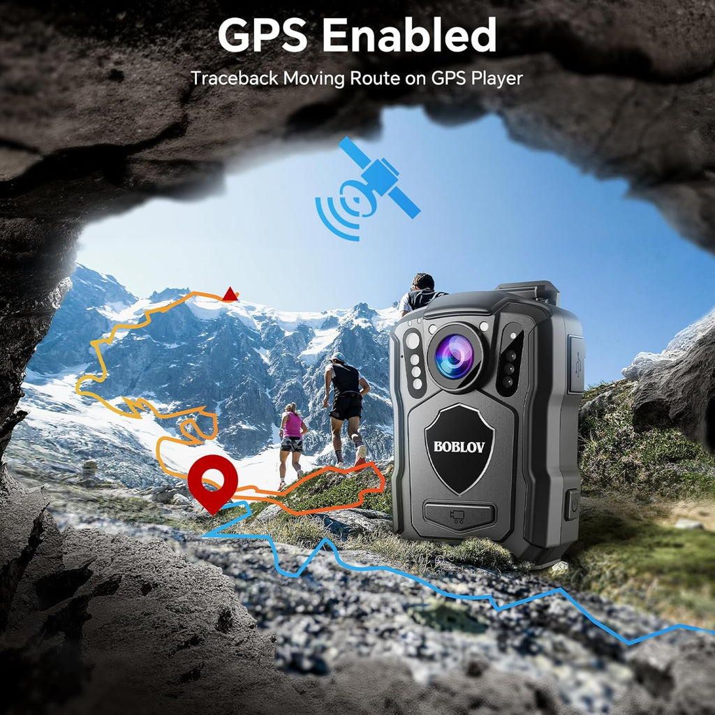 BOBLOV M5 2K Police Body Worn Camera, GPS Enabled &1440P Body Mounted Cam, 128G Body Cam Built-in 4200MAH Battery,12Hrs Record, IP67 Waterproof, Night Vision Law Enforcement with Car Suction Mount