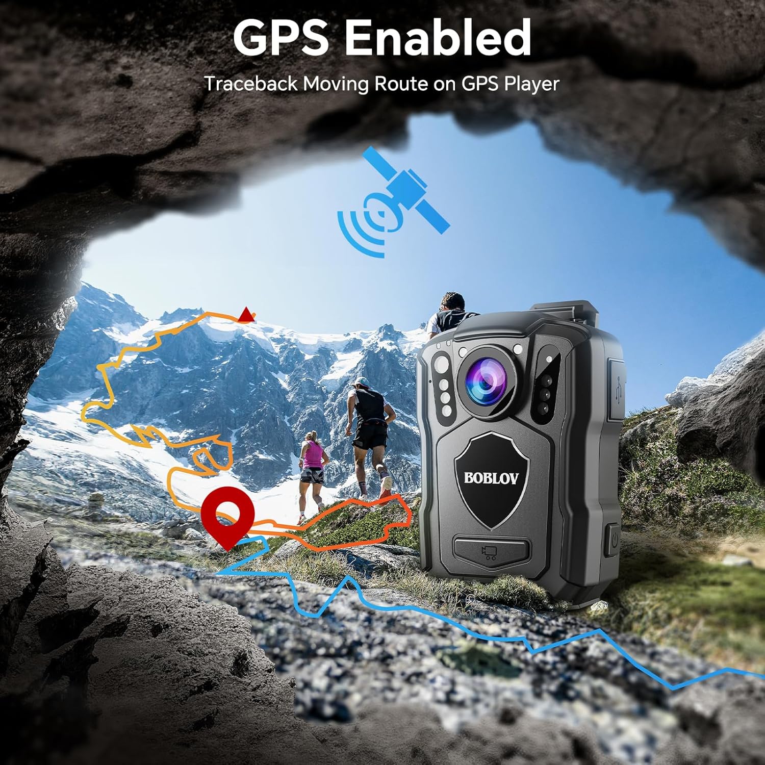 BOBLOV M5 2K Police Body Worn Camera, GPS Enabled &1440P Body Mounted Cam, 128G Body Cam Built-in 4200MAH Battery,12Hrs Record, IP67 Waterproof, Night Vision Law Enforcement with Car Suction Mount