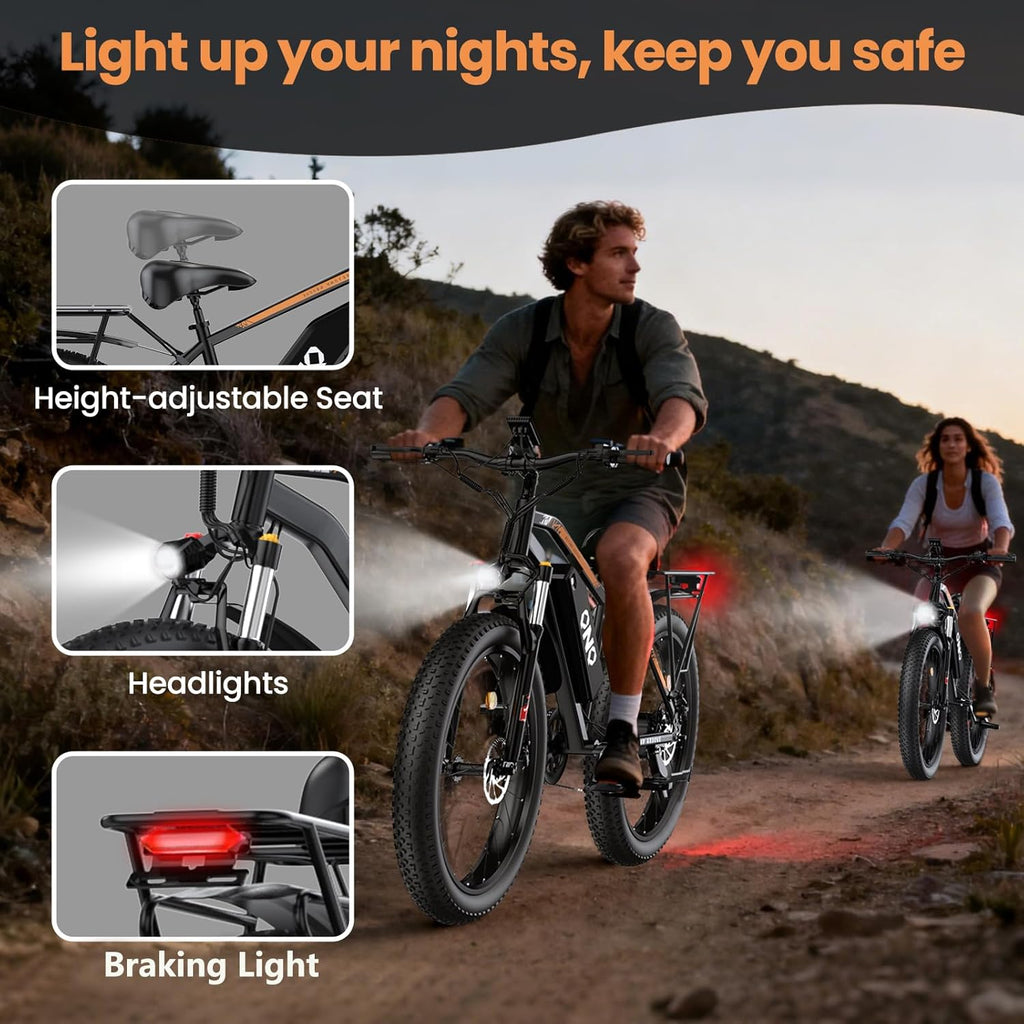 Adult Fat Tire Electric Bike 1500W Peak Motor - 48V 15Ah Fast Electric Mountain Bike, 28MPH & 60 Miles Long Range Ebike, 26" All Terrain E-Bike for Men Women with Lockable Suspension & 7 Speed Gears
