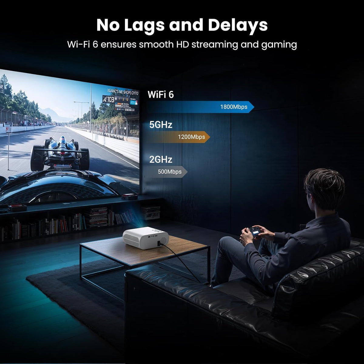 1500 ANSI Official Licensed Smart Projector, Compatible with Netflix, HOMPOW 4K Full HD Home Theater Projector with WiFi and Bluetooth, Built-in Apps, Electric Focus Outdoor & Indoor Movie Projector