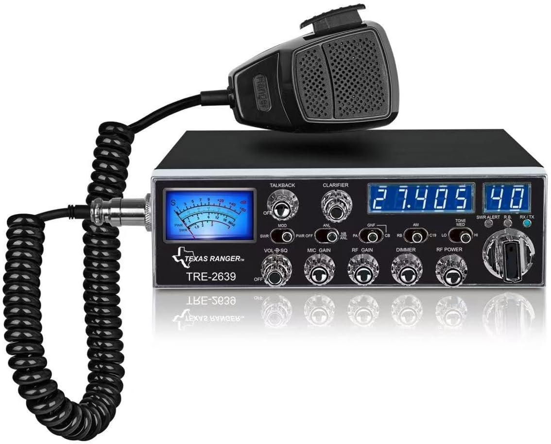 Texas Ranger TRE-2639 40 Channel AM CB Radio for Truckers – Metal-Reinforced Front Panel, Large Multi-Function Meter, GNF Noise Filter, Variable Power, Talkback & SWR Protection, Quick CH19
