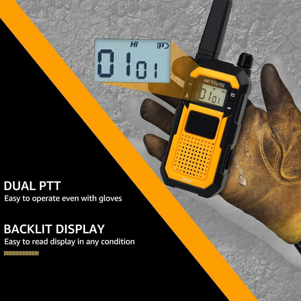 Retevis RB48 Walkie Talkies Long Range, 2 Way Radio with Shoulder Mic, IP67 Waterproof, 2000mAh, Vibration Reminder, Emergency, NOAA, Heavy Duty Two Way Radios(4 Pack)