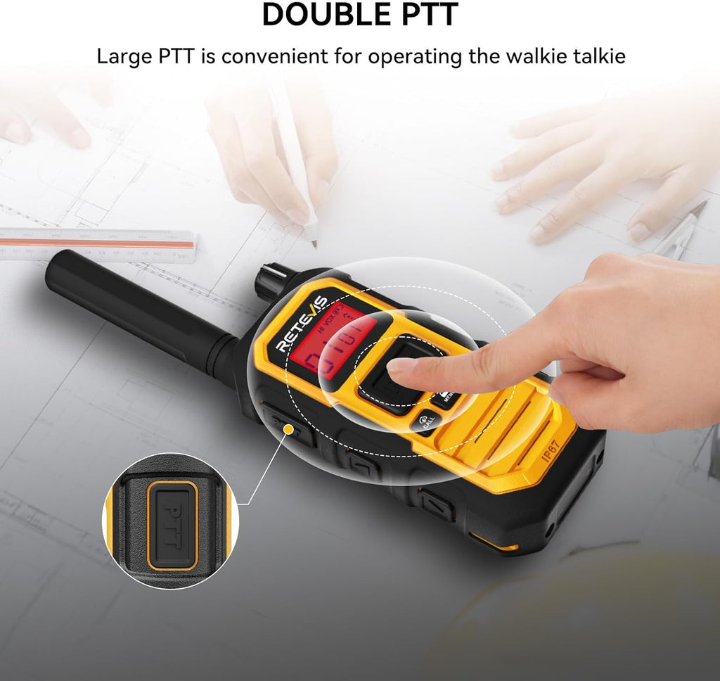 Retevis RB48 Plus Heavy Duty Walkie Talkies with Earpiece, IP67 Waterproof Two Way Radios, Long Range 2 Way Radio, Group Call, VOX, SOS, NOAA (4 Pack)
