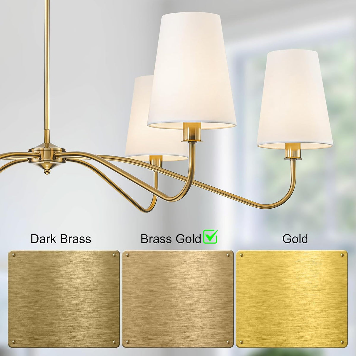 47'' Brushed Brass Chandelier with Shades, Oversized 6-Light Modern Chandelier for Living Room, Large Dining Room Light Fixture, Adjustable Brass Classic Pendant Light Fixture for Kitchen E12 Base