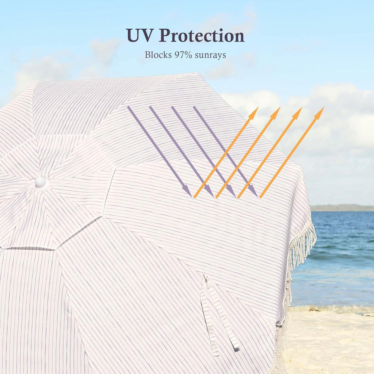LAGarden Ocean Windproof 6Ft Outdoor Fringe Umbrella Tilting Beach Umbrellas for Sand Portable with Carry Bag Patio Yard Picnic Table Garden Lawn Deck Wedding Pool Party Event