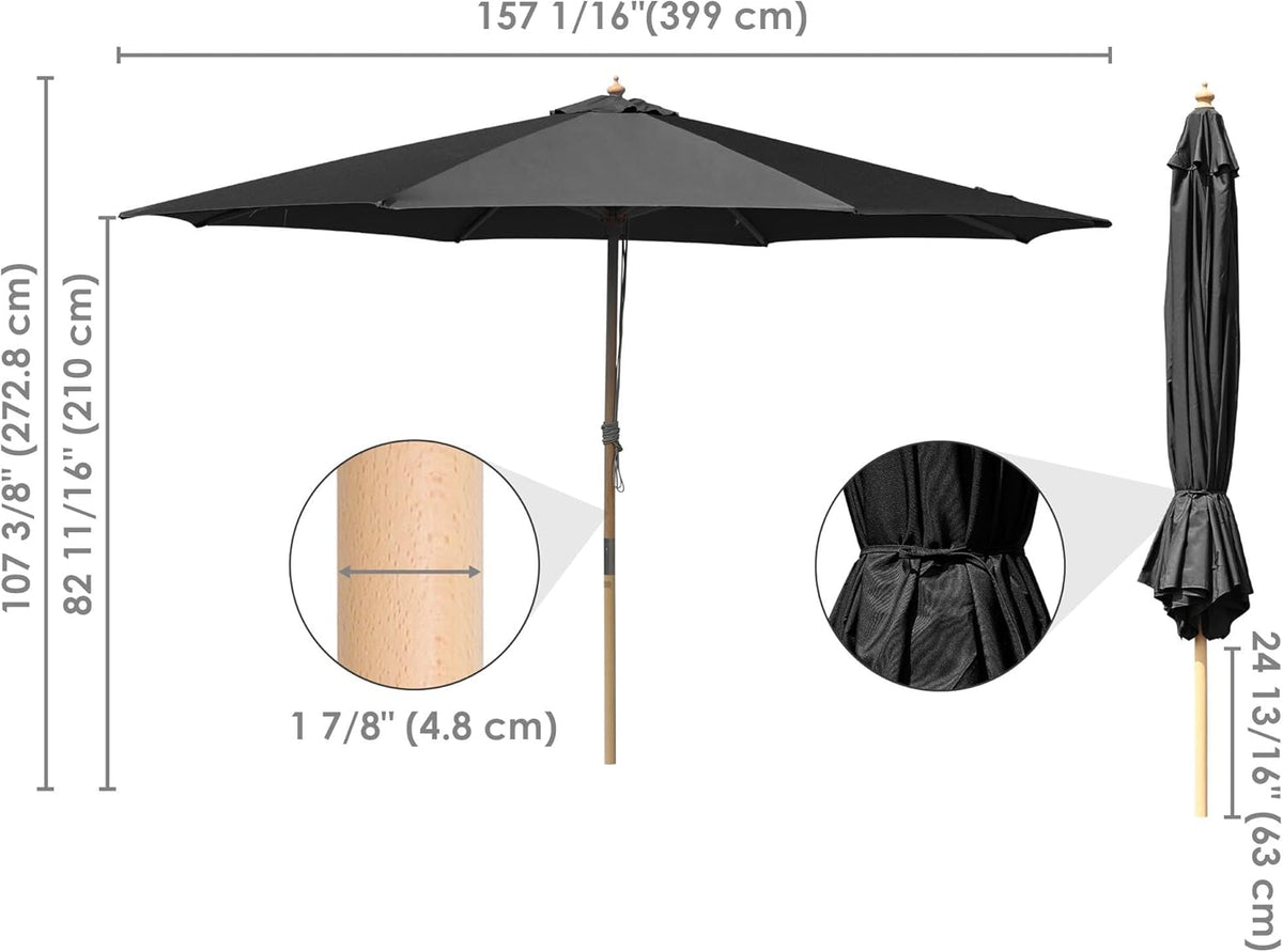 Yescom 13ft Coastal Solid Beech Wood Umbrella Pulley Lift Commercial Base with Wheel Included for Beach Club Seaside Restaurant Terrace Resort Poolside