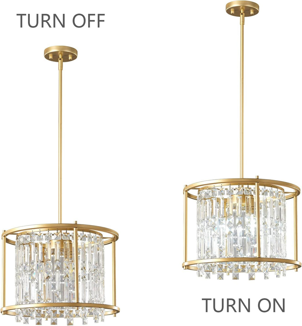 LMQNINE Modern Foyer Chandelier, Gold Crystal Chandelier Entryway Pendant Light Fixture, Round Adjustable Height Chandeliers for Kitchen Island, L15.74'' x H10.43''