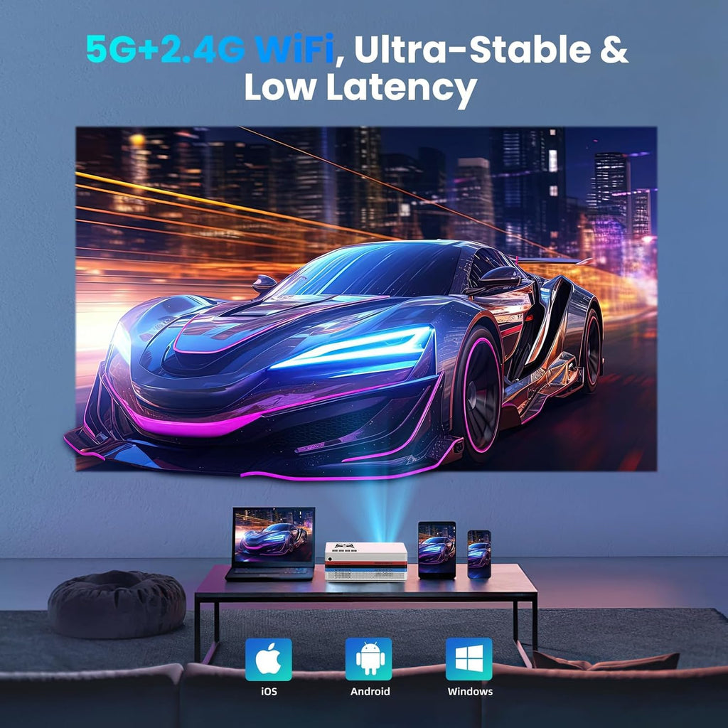 Compatible with Netflix, 2000 ANSI Smart Projector with WiFi 6 and Bluetooth 5.3, Electric Focus Auto Keystone, Native 1080P Outdoor Movie Projector with PrimeVideo/YouTube, for HDMI/USB/iOS/Android