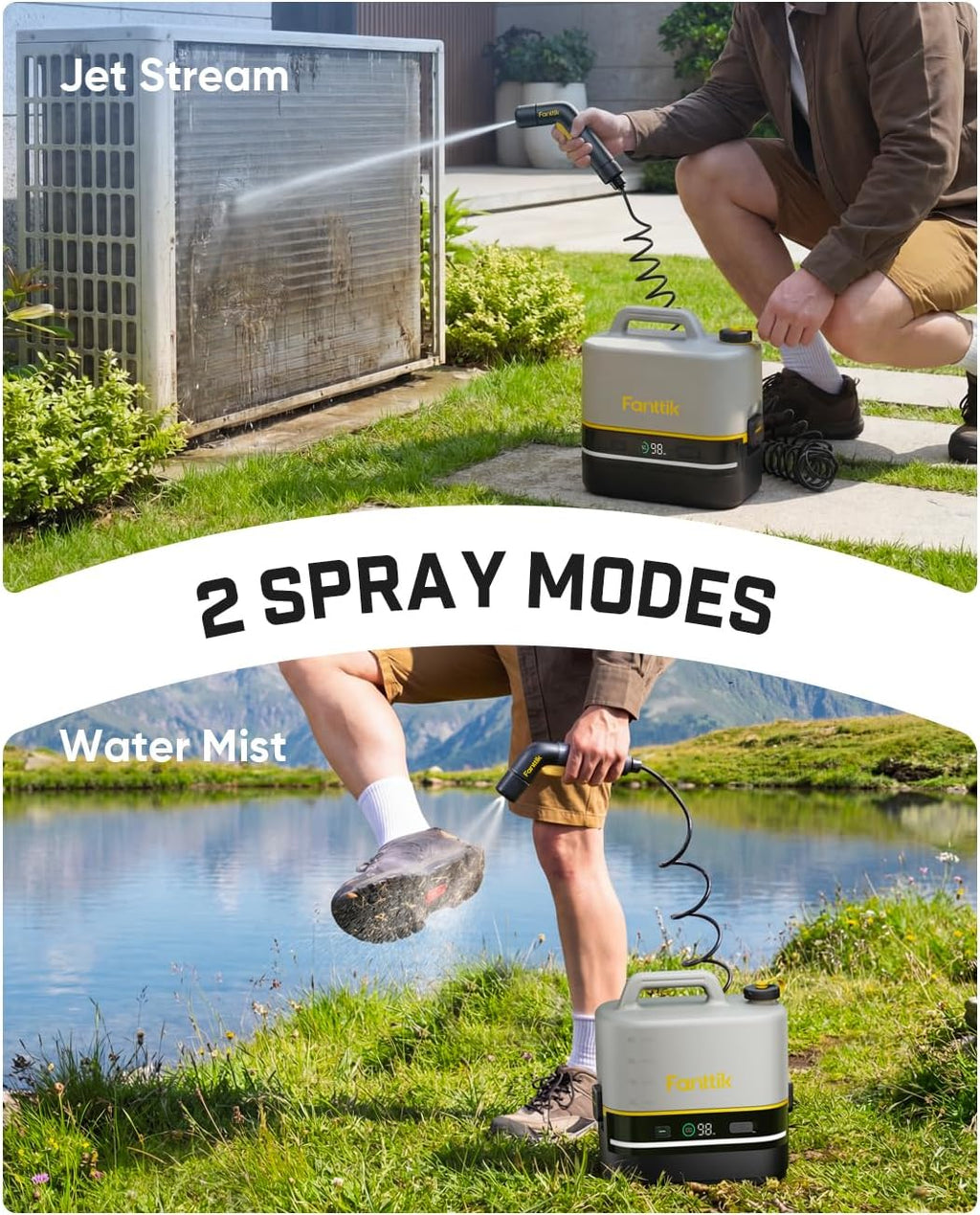 Fanttik NB10 Nano Portable Cordless Electric Sprayer w/2.1Gal Tank, HD LED Display, 4000mAh Lithium Battery, with Camping Light, Portable Washer for Light Cleaning in Home, Patio and Camping