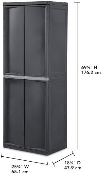 Sterilite 4 Shelf Cabinet, Heavy Duty and Easy to Assemble Plastic Storage Unit, Organize Bins in the Garage, Basement, Attic, Mudroom, Gray, 1-pack