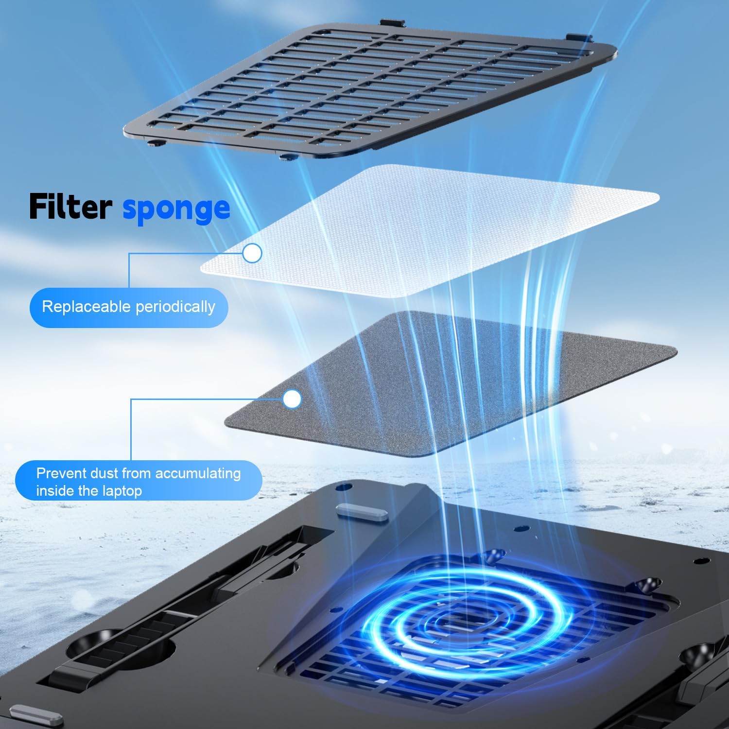 IETS GT600 RGB Laptop Cooling Pad Equipped with Gigantic Turbo-Fan（5.5inch Diameter）,Sealed Foam for Rapid Cooling Gaming Laptop,14.1-19.3 inch Laptop Cooler with 3-Port USB Hub,Dust Filter