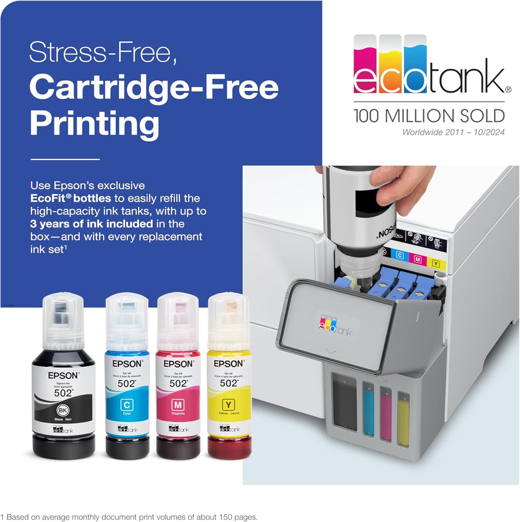 Epson EcoTank ET-4950 Wireless All-in-One Color Supertank Printer with up to 3 Years of Ink Refillable Tanks, Perfect for Office, 18 PPM, 2.4" Colorful Touchscreen, Auto Document Feeder - White