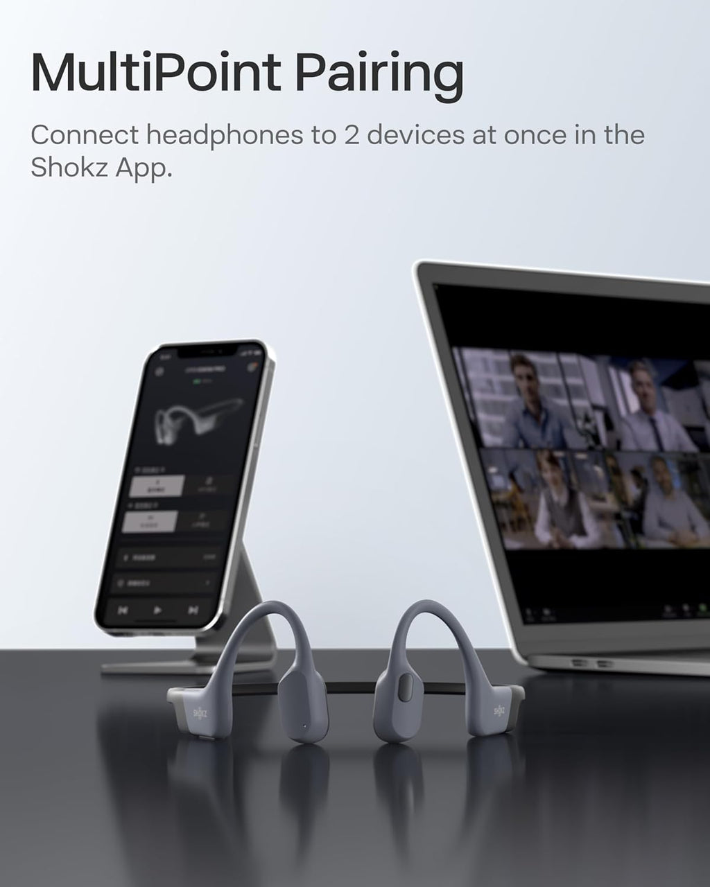SHOKZ OpenSwim Pro - Open-Ear Bluetooth & MP3 Bone Conduction Sport Headphones, Swimming Headphones, IP68 Waterproof, Grey
