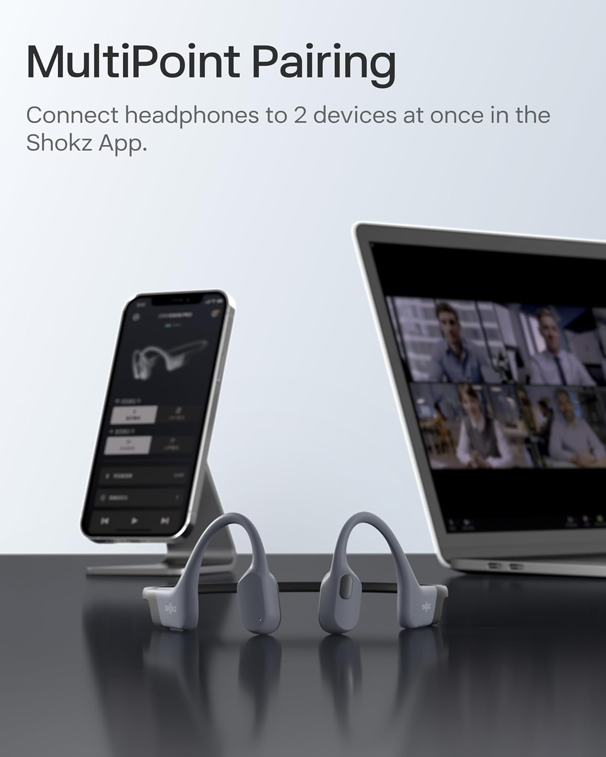 SHOKZ OpenSwim Pro - Open-Ear Bluetooth & MP3 Bone Conduction Sport Headphones, Swimming Headphones, IP68 Waterproof, Grey