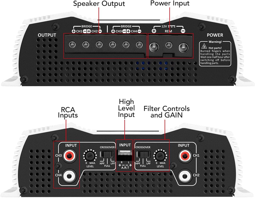 Taramps DS 800x4 1 Ohm 800 Watts RMS 4-Channel 200x4 RMS, Class D, Full Range, Crossover High / Low Pass Fixed, Bridgedable Car Audio Amplifier, White