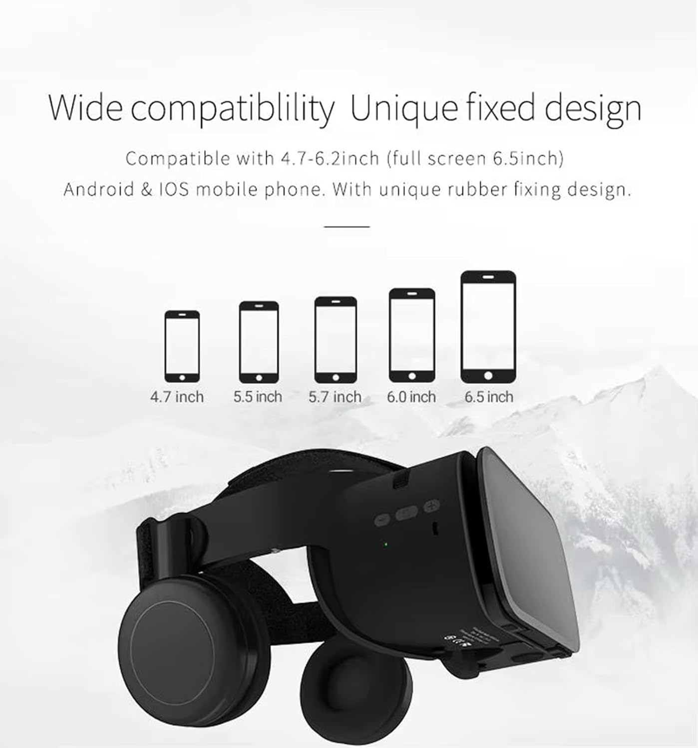 VR Headset Virtual Reality Glasses for iPhone and Android Phones, Foldable 3D VR Goggles Set Bundle with Bluetooth Headphones for Both Adults and Kids Play 3D VR Games Movies, Black