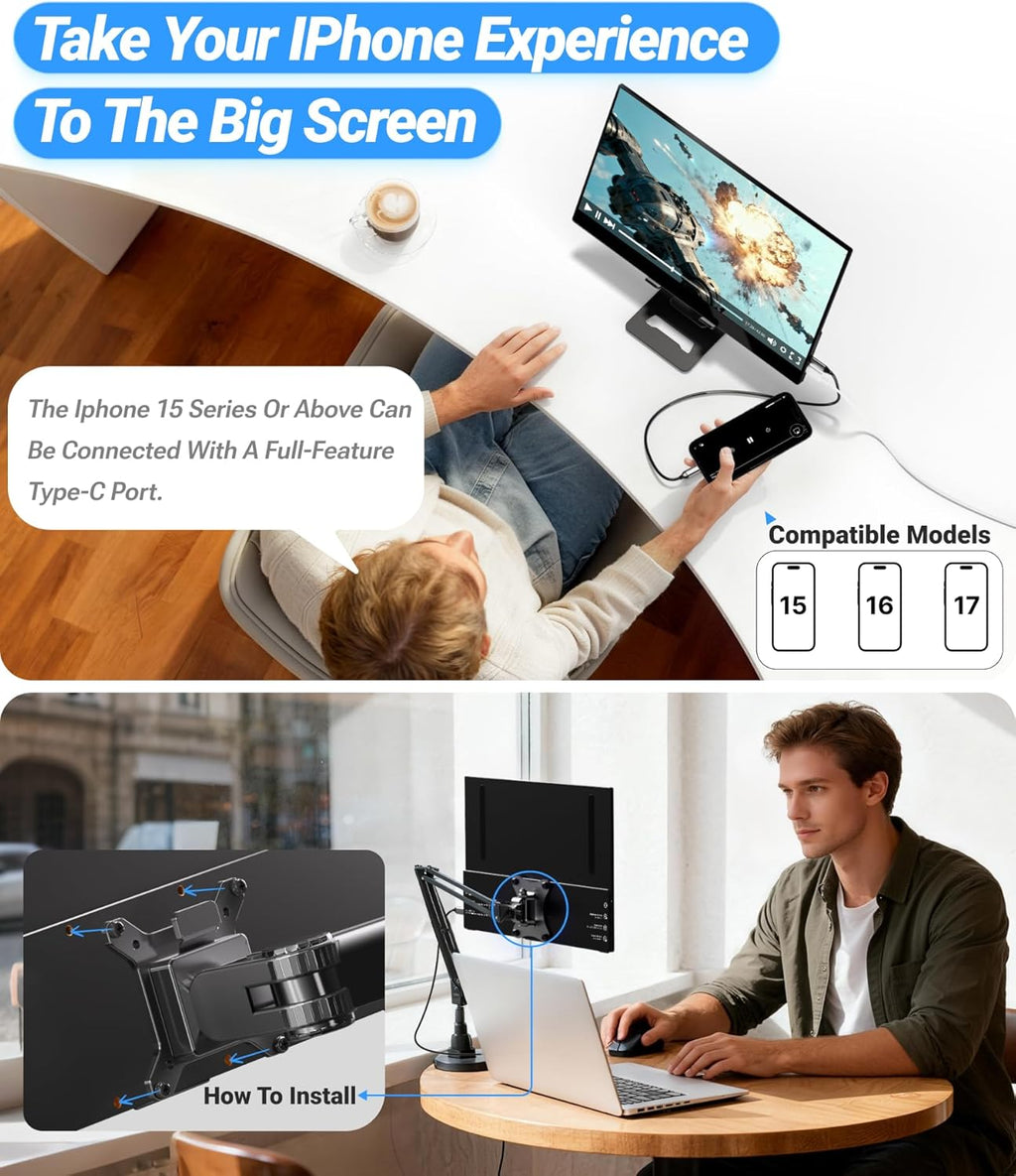 Ingnok Portable Monitor, Ultra Slim 15.6 Inch FHD IPS Laptop Screen Extender with Adjustable Stand, USB C Compatible, Ideal for Travel and Office