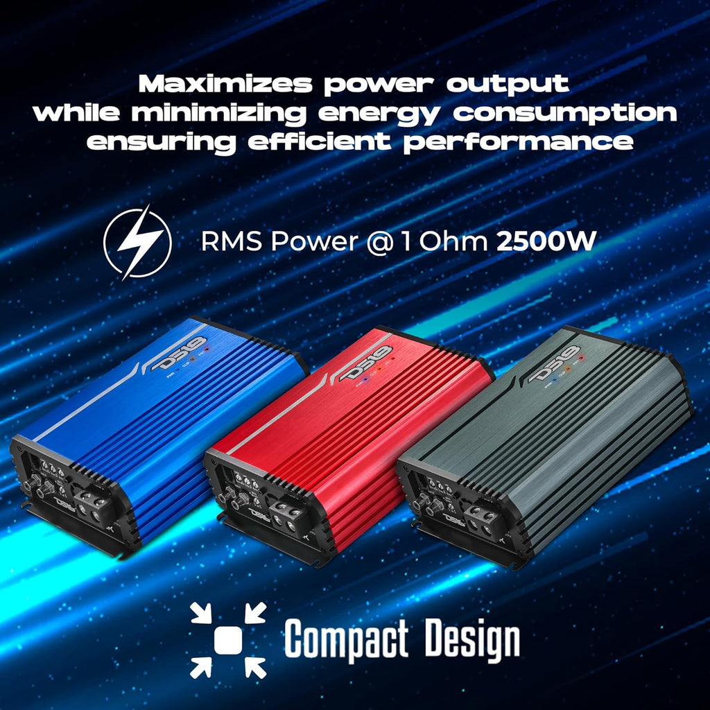 DS18 FRP-2.5K/RD Compact Full-Range Class D 1-Channel Amplifier 2,500 Watts RMS @ 1-ohm, Monoblock Amplifier with Remote Level Knob, Variable Crossover Filters Great for Bass, Mids, or Highs (Renewed)