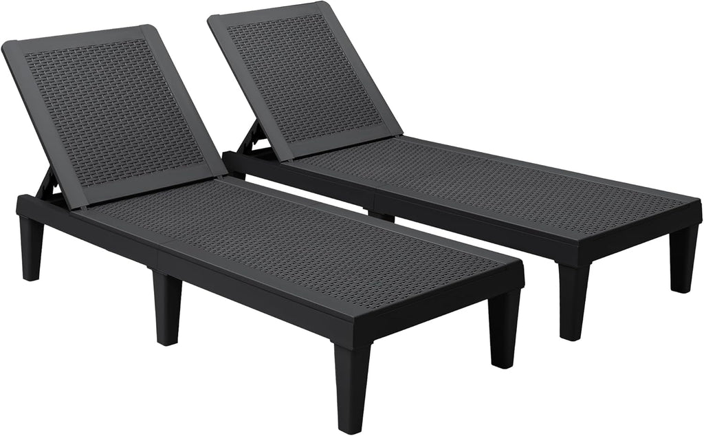 Devoko Outdoor Chaise Lounge Chair Set of 2 for Outside Pool Patio, Adjustable Waterproof Easy Assembly Chaise Lounge Outdoor (Black, Set of 2)