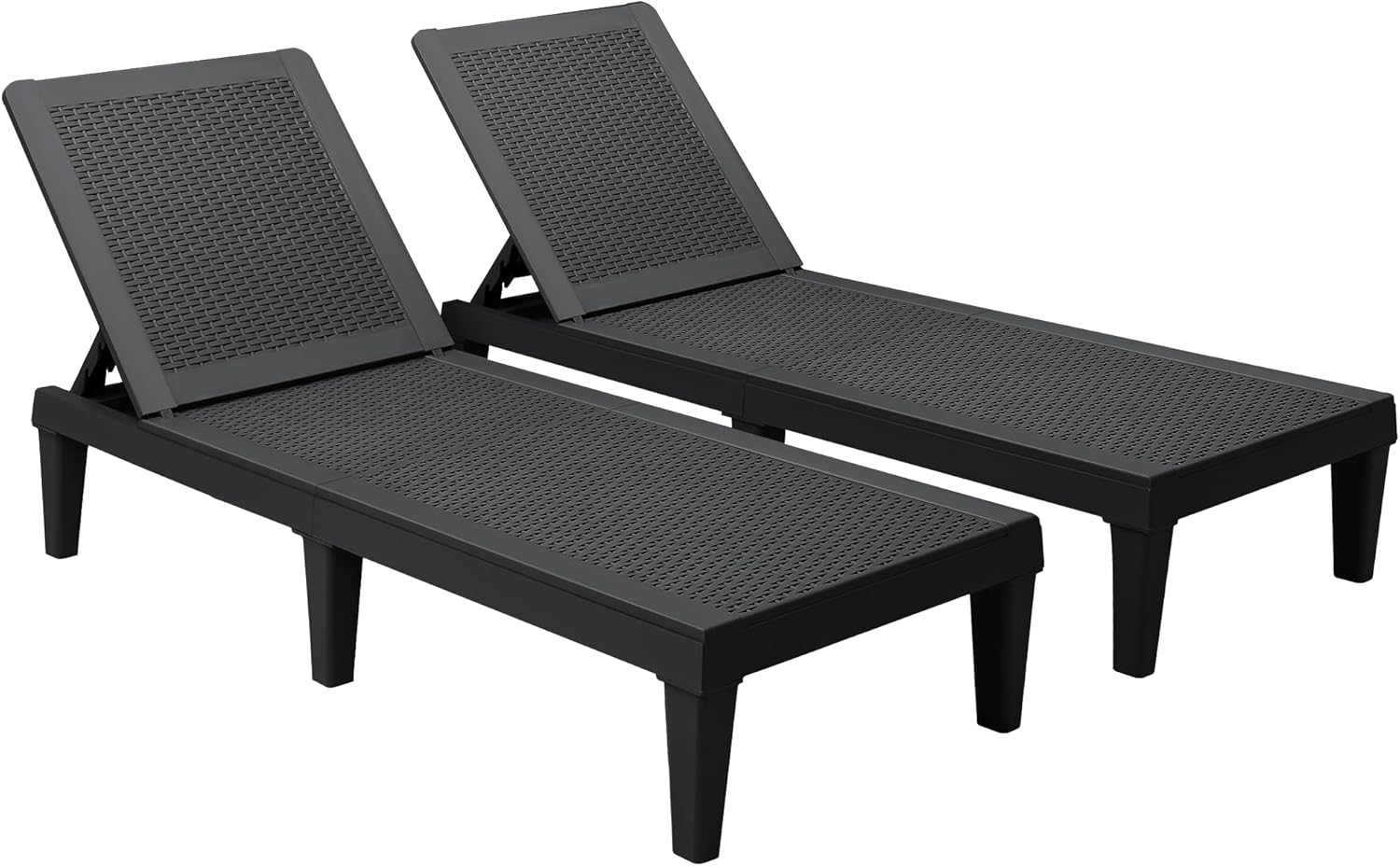 Devoko Outdoor Chaise Lounge Chair Set of 2 for Outside Pool Patio, Adjustable Waterproof Easy Assembly Chaise Lounge Outdoor (Black, Set of 2)