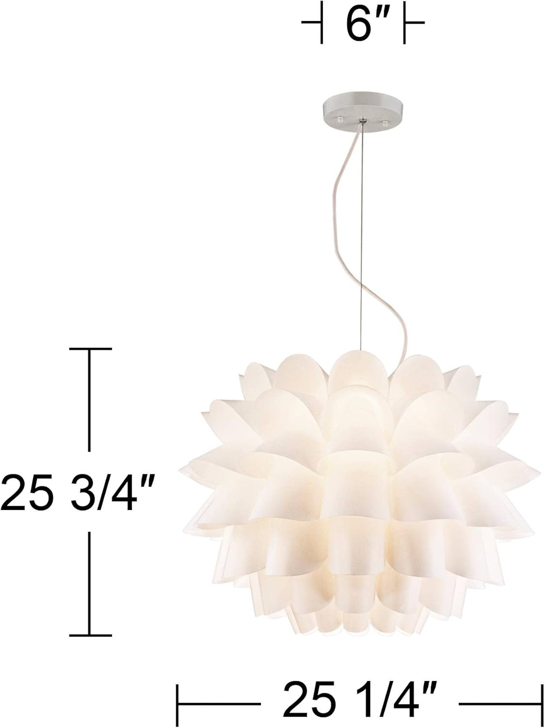 Possini Euro Design White Flower Hanging Pendant Lighting Fixture 25 1/4" Wide Modern Blooming Curved Petals for Dining Room Living House Home Foyer Kitchen Island Entryway Bedroom High Ceilings