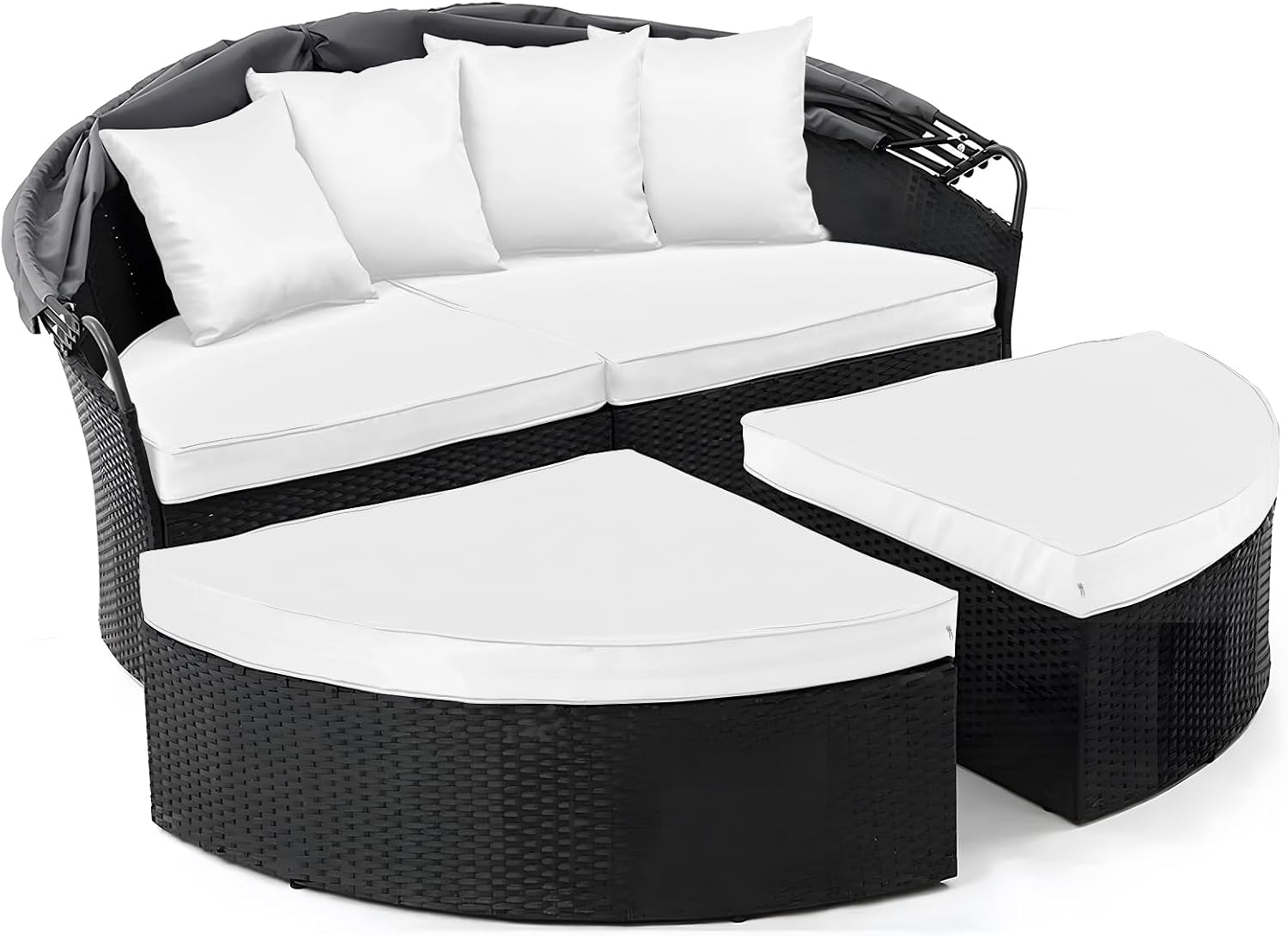 4PC Outdoor Round Daybed Cushion Cover with Zipper & Anti-Slip Particles,Circle Sun Island Sunbed Mattress Covers Waterproof,Patio Day Bed Cushions Slipcover ONLY COVER (White, 66*66*4inch)