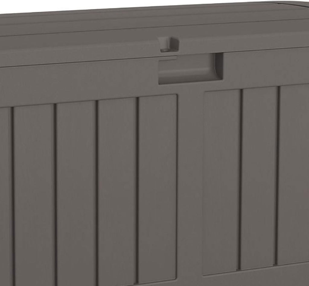 Suncast 50 Gallon Plastic Deck Box with Molded Lockable Feature and Weathertight Construction for Home, Patio, Lawn, and Garden Storage, Gray