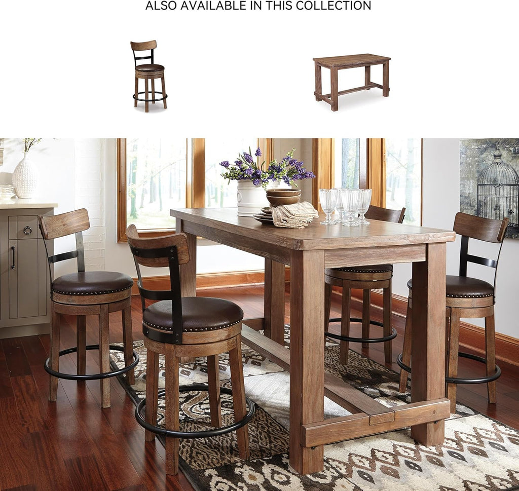 Signature Design by Ashley Pinnadel Bar Stool, Swivel Counter Height Stool Chair With Faux Leather Seat, Wood and Metal Frame for Kitchen Island With Seating, Light Brown