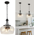 Modern Pendant Lights Kitchen Island, 3-Light Black Pendant Light Fixtures with 14.2" Clear Hammered Glass Shade, Industrial Hanging Pendant Lights Fixture for Kitchen Island, Dining Room, Entryway