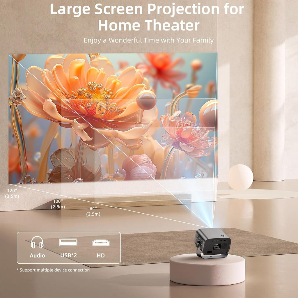 Smart Projector with WIFI and Bluetooth, 800ANSI Native 1080P Portable Projector Built-in Apps, Auto Keystone & Electric Focus Movie Projector for Home Theater Compatible with IOS/Android/HD(Gray)
