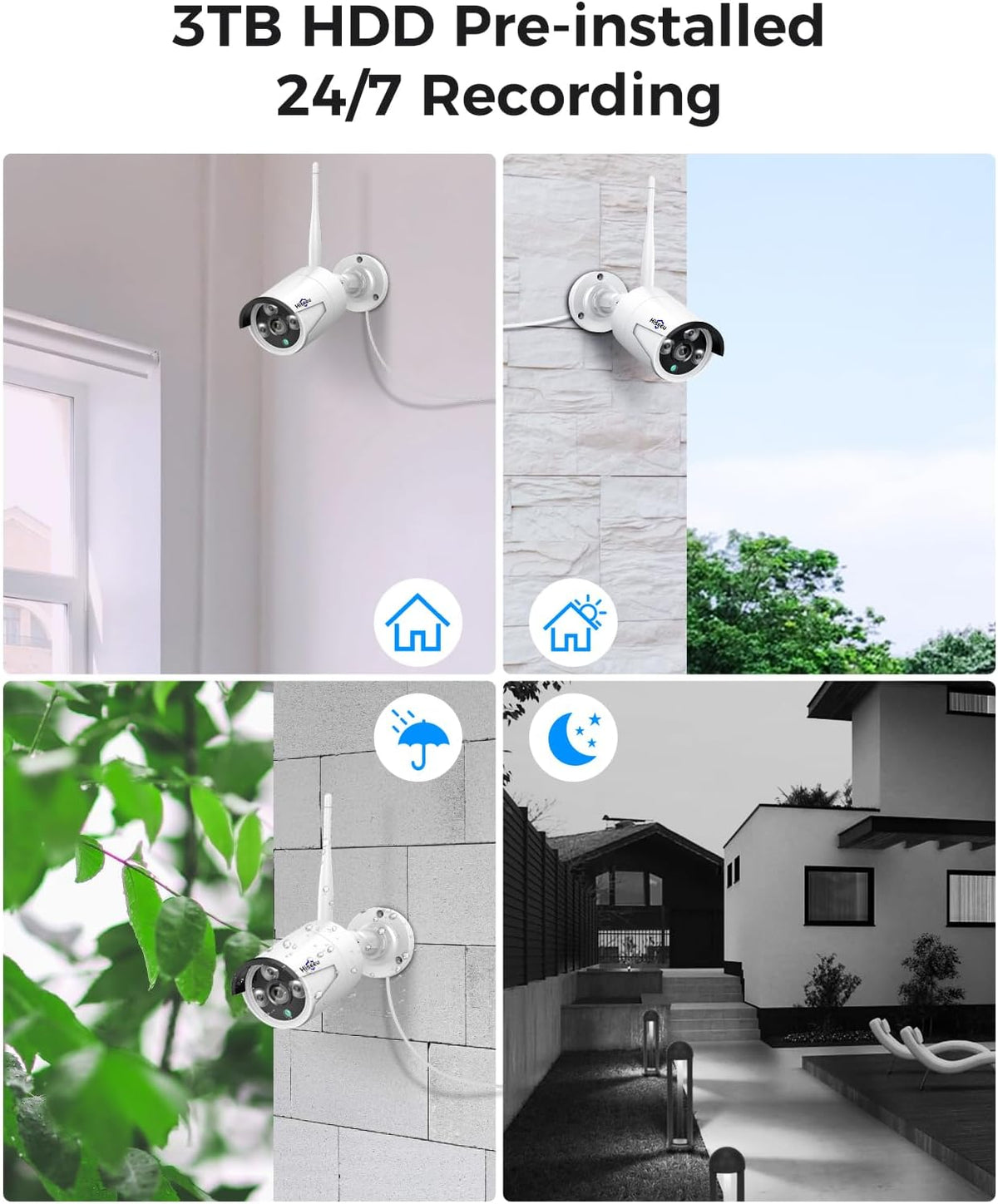 16CH Expandable Hiseeu Home Security System, 24/7 Recording 5MP Wired Plug-in Powered Outdoor Bullet Cameras, 2.4G/5G WiFi Pro, 4K NVR with 12" LCD Monitor, 3TB HDD, Night Vision, IP65