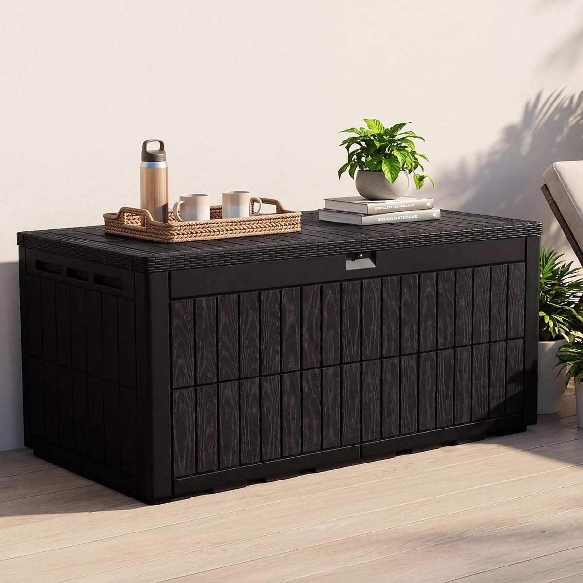 Quictent 220 Gallon Resin Deck Box, Weatherproof Waterproof Outdoor Storage Bench, Heavy Duty UV Resistant Lockable Container for Garden, Pool Supplies, Patio Cushions & Furniture Accessories