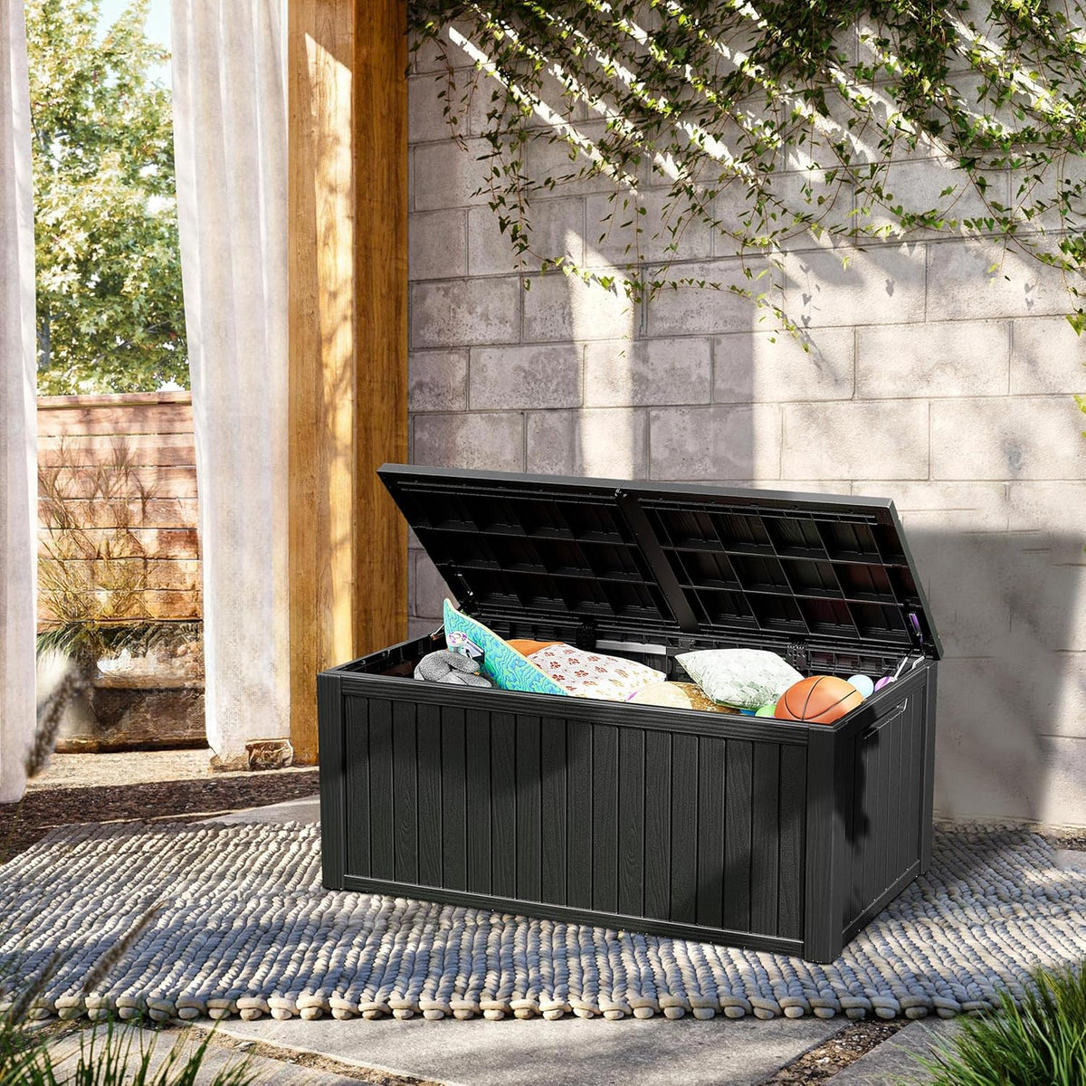 TARKARI 270 Gallon Resin Deck Box, Waterproof Outdoor Storage Box, Lockable for Patio Furniture, Garden Tools, Pool Accessories, UV-Resistant for All Weather Use, Black