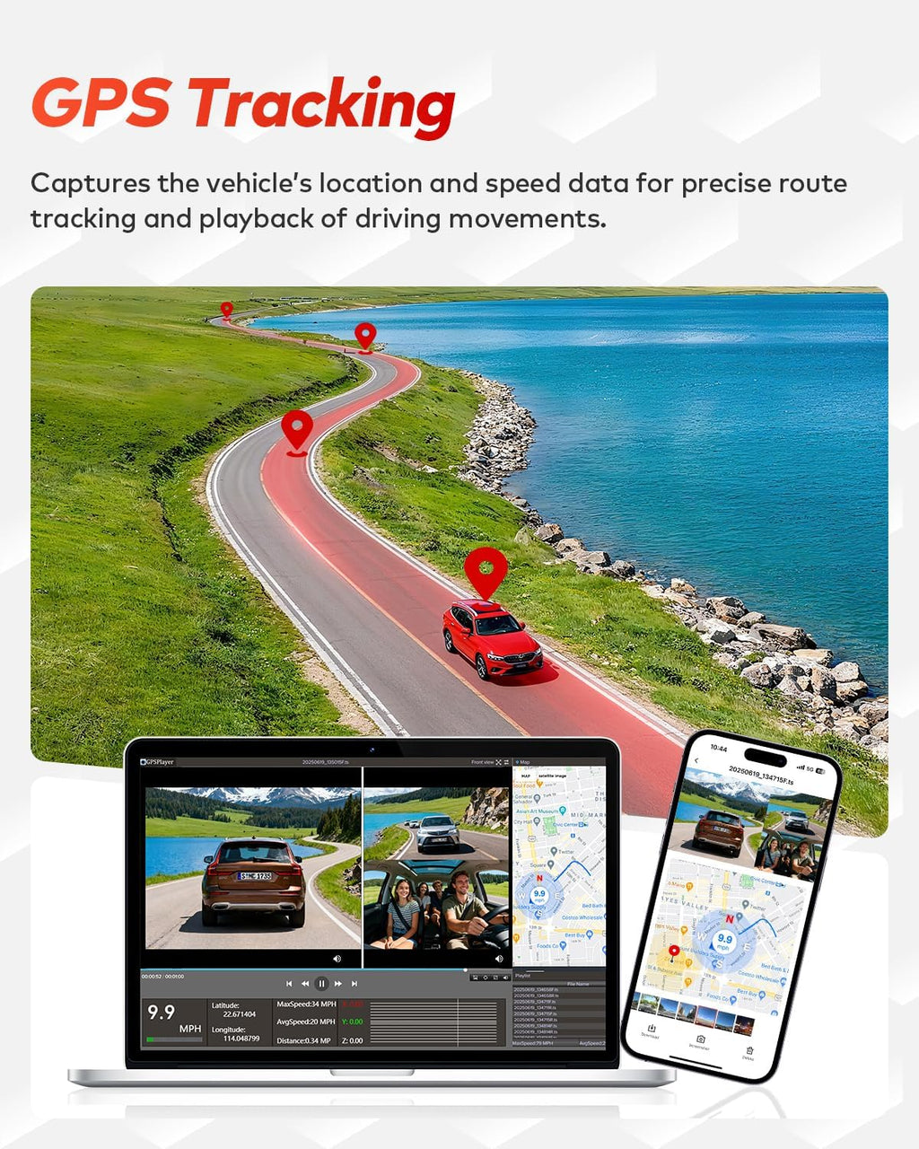 4K+4K+1080P 3 Channel Dash Cam Front and Rear with Cabin, Free 128GB Card Included, 5.8GHz WIFI6 - up to 20MB/s, IR Night Vision, Built-in GPS, G-Sensor, 24H Parking Mode, Support 512GB Max