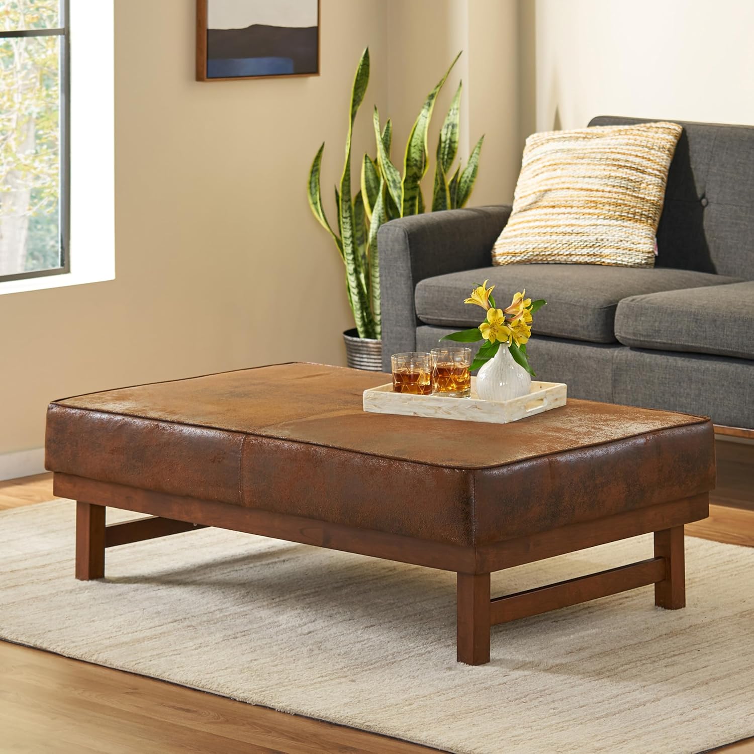 Christopher Knight Home Hillman Cocktail Ottoman, Brown + Walnut