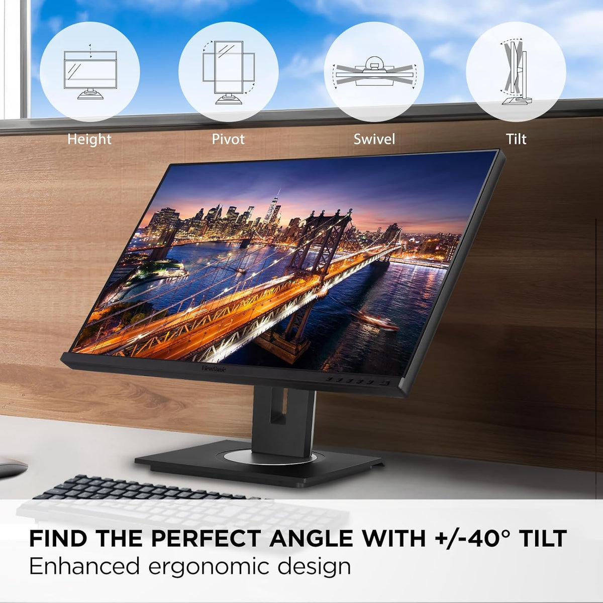ViewSonic VG275 27 Inch IPS 1080p Monitor Designed for Surface w/Advanced Ergonomics, 60W USB C, HDMI, DP (Renewed)